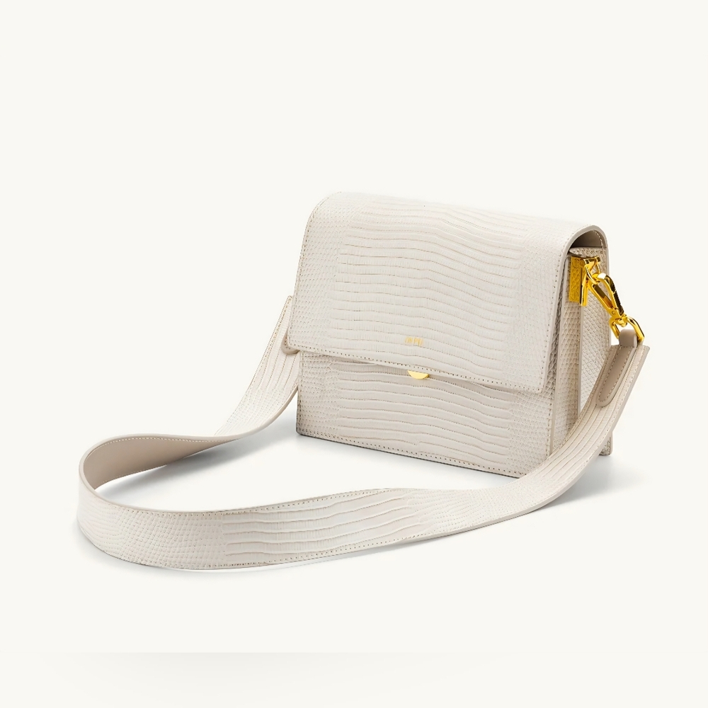 JW PEI Mini Flap Crossbody Bag in Ivory Lizard Embossed Vegan Bag